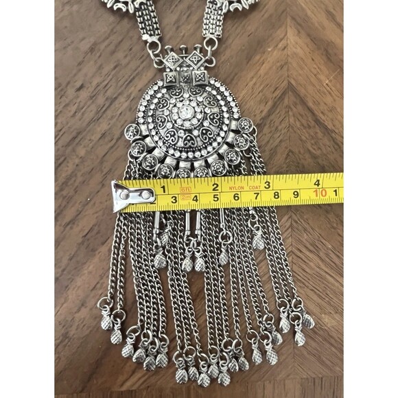 Heavy Tribal Ethnic Statement Gypsy Boho European Choker Necklace Silver Tone - Picture 7 of 9